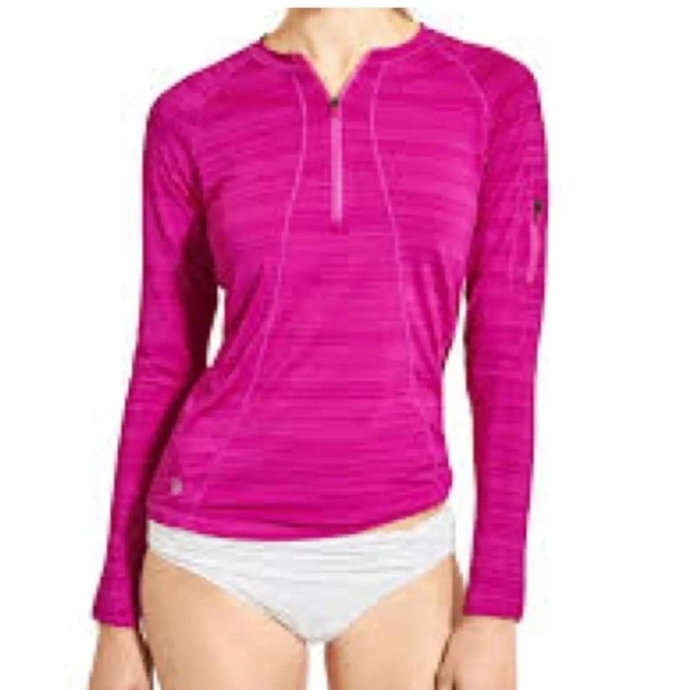Athleta Pacifica 1/4 Zip Top Women's MT Magenta Pink Heather Sleeve Pocket Tall